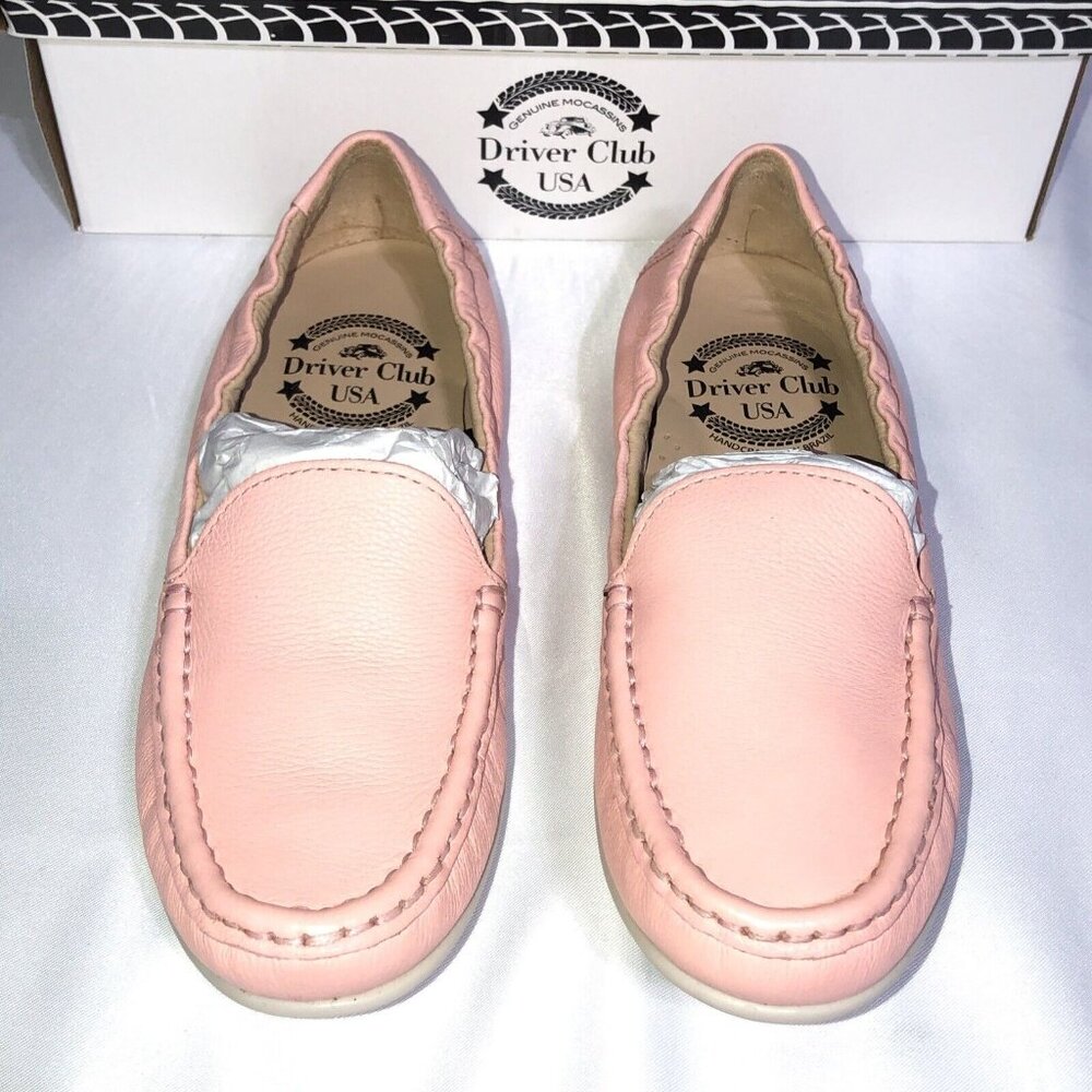 Driver Club USA Cape May Women’s 6 Pink Leather Slip On Driving Mocs Loafers New